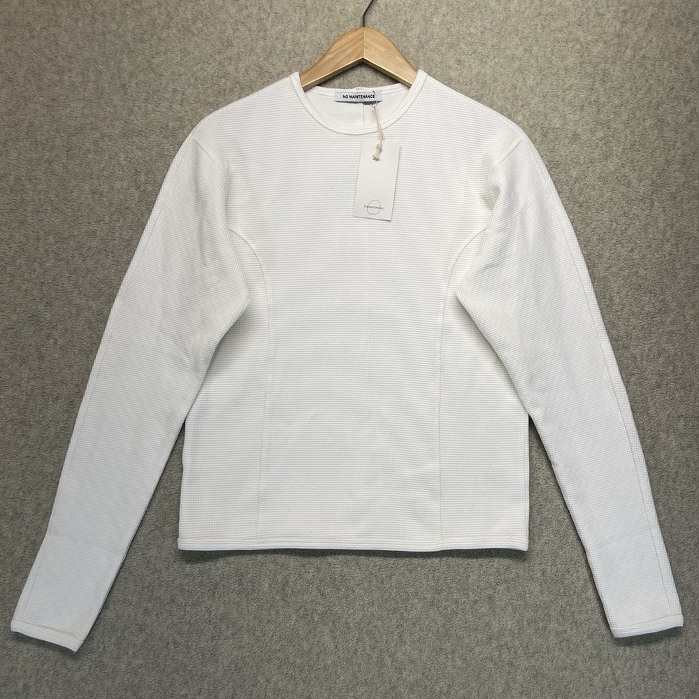 No Maintenance Womens XS White Waffle Knit‎ Long Sleeve Top Cotton Stretch Crew